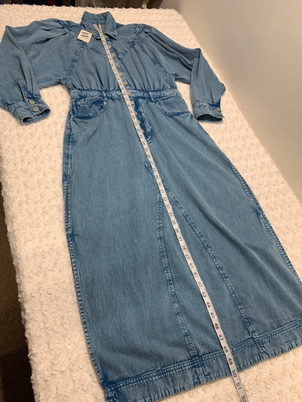 Free People Mad Love Denim Midi Shirt Dress in Skyfall Sz Large